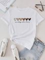 Women's Heart Pattern Short Sleeve T-shirt