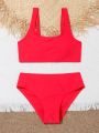 Girls Plain Bikini Swimsuit