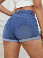 Women's Distressed Rolled Hem Denim Shorts