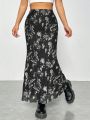 SHEIN PETITE Women's Butterfly Printed Mermaid Skirt