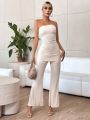 SHEIN Privé Solid Tube Top & Flare Leg Pants