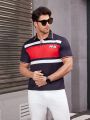 Men'S Letter Print Color Block Short Sleeve Polo Shirt