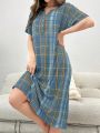 Plaid Printed Short Sleeve Sleep Dress