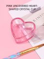 1pc Multifunctional Mini Pink Heart Shaped Wash Cup, Paint Mixing Cup, Crystal Glass