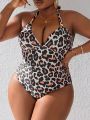 SHEIN Swim Vcay Plus Size Leopard Print Halter Neck One-Piece Swimsuit