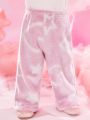 Baby Girl Luminous Star Pattern Wide Leg Flannel Pants