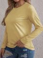 Plus Size Solid Color Round Neck Long Sleeve T-shirt