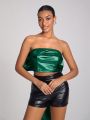 SHONTAY RACQUEL Solid Color Backless Tube Top With Oversized Bow