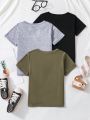 SHEIN Young Boy 3pcs Solid Button Detail Tee