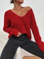 SHEIN Frenchy V-neck Loose Fit Drop Shoulder Sweater Pullover