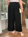 Plus Size Solid Color Wide Leg Pants With Button Detailing