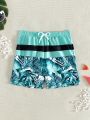 Teenage Boys' Plant Print Drawstring Swim Shorts