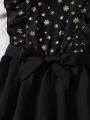 SHEIN Kids CHARMNG Girls Snowflake Print Ruffle Trim Belted Dress