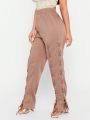 SHEIN SXY Brown Knit Drawstring Detail Jogger Pants