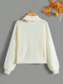 SHEIN Girls' Casual Loose Turtleneck One-shoulder Long-sleeved Sweater