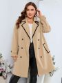 SHEIN Clasi Plus Contrast Binding Double Breasted Belted Trench Coat