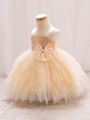 Infant/toddler Girls' Champagne Tulle Dress With Bowknot, Party Dress