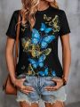 Butterfly Pattern Crop T-Shirt