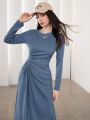 SHEIN Mulvari Women's Long Sleeve Drawstring Waist Casual Dress