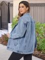 SHEIN LUNE Button Front Denim Jacket With Flap Details