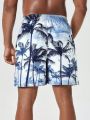 Men'S Tree Print Drawstring Beach Shorts