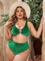 SHEIN Swim Vcay Plus Size Women's Swimsuit Set With Circular Ring Decoration