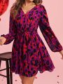 SHEIN Clasi Valentine's Day Full Print Lantern Sleeve Dress