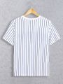 SHEIN Teen Boy Casual Loose Fit Striped Short Sleeve T-Shirt With English Pattern