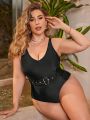 SHEIN Swim Chicsea Plus Size Women'S One Piece Swimsuit With Waist Belt