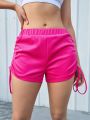 SHEIN Street Sport Women'S Elastic Waist Drawstring Pleated Athletic Shorts