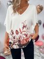 SHEIN LUNE Women's Floral Print Dolman Sleeve Shirt