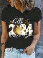 SHEIN LUNE Women's New Year Slogan Printed T-Shirt