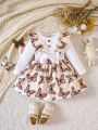 Baby Girl Butterfly Print Ruffle Trim Bow Front 2 In 1 Dress