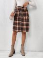 SHEIN LUNE Plaid Skirt With Patch Pockets