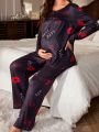 Round Neck Leisure Pajama With Red Lip Pattern