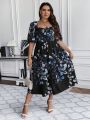 SHEIN Frenchy Plus Floral Print Sweetheart Neck Puff Sleeve Dress