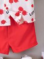 Baby Boys' Letter & Floral Printed Short Sleeve Shirt + Casual Shorts Two-Piece Set