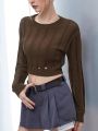 Solid Cutout Crop Sweater