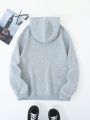 Men Glasses & Letter Graphic Kangaroo Pocket Drawstring Thermal Lined Hoodie