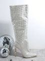 Rhinestone Detail Thigh High Boots