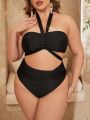 SHEIN Swim Vcay Plus Size Women's Ruched Halterneck Swimsuit