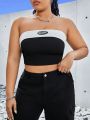 SHEIN Coolane Women'S Plus Size Color Block Patched Detail Bustier Top