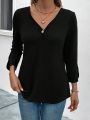 Women's Casual Loose Fit T-shirt With Button Detail In Solid Color