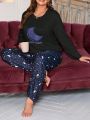 Plus Size Letter Moon And Star Print Pajama Set