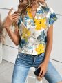 SHEIN Frenchy Women's Floral Print Notch Collar Casual Shirt