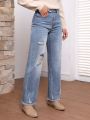 SHEIN LUNE Distressed Straight Leg Jeans