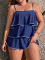 SHEIN Swim Classy Plus Size Colorblock Bikini Set With Edging Decoration