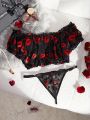 Lips & Heart Shaped Lace Sexy Lingerie 2pcs/Set (Valentine'S Day Edition)