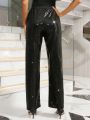 SHEIN BAE Drawstring Waist Sequined Long Pants