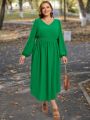 SHEIN LUNE Plus Size Solid Color Lantern Sleeve Dress